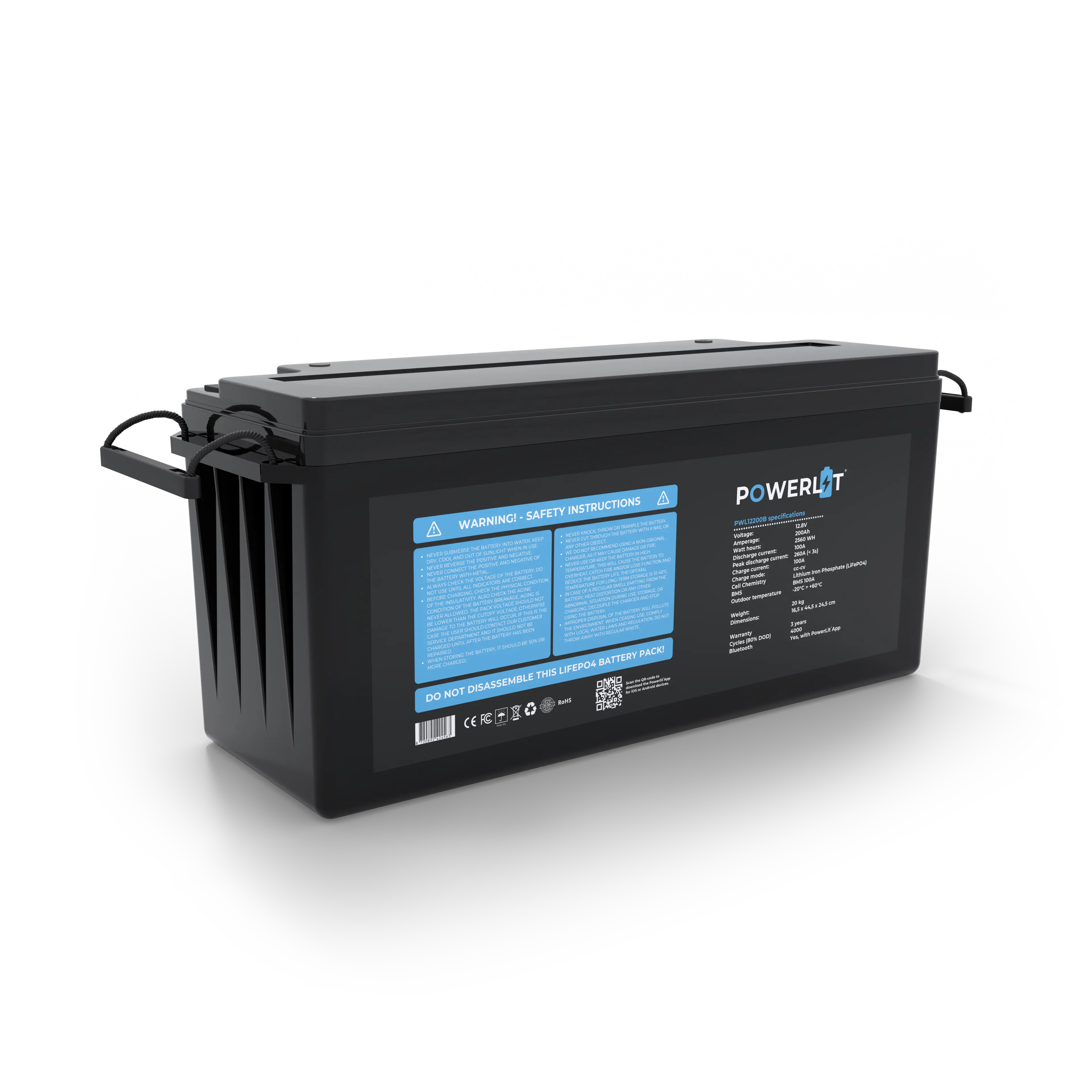 PWL12200B - 12V 200Ah LFP accu