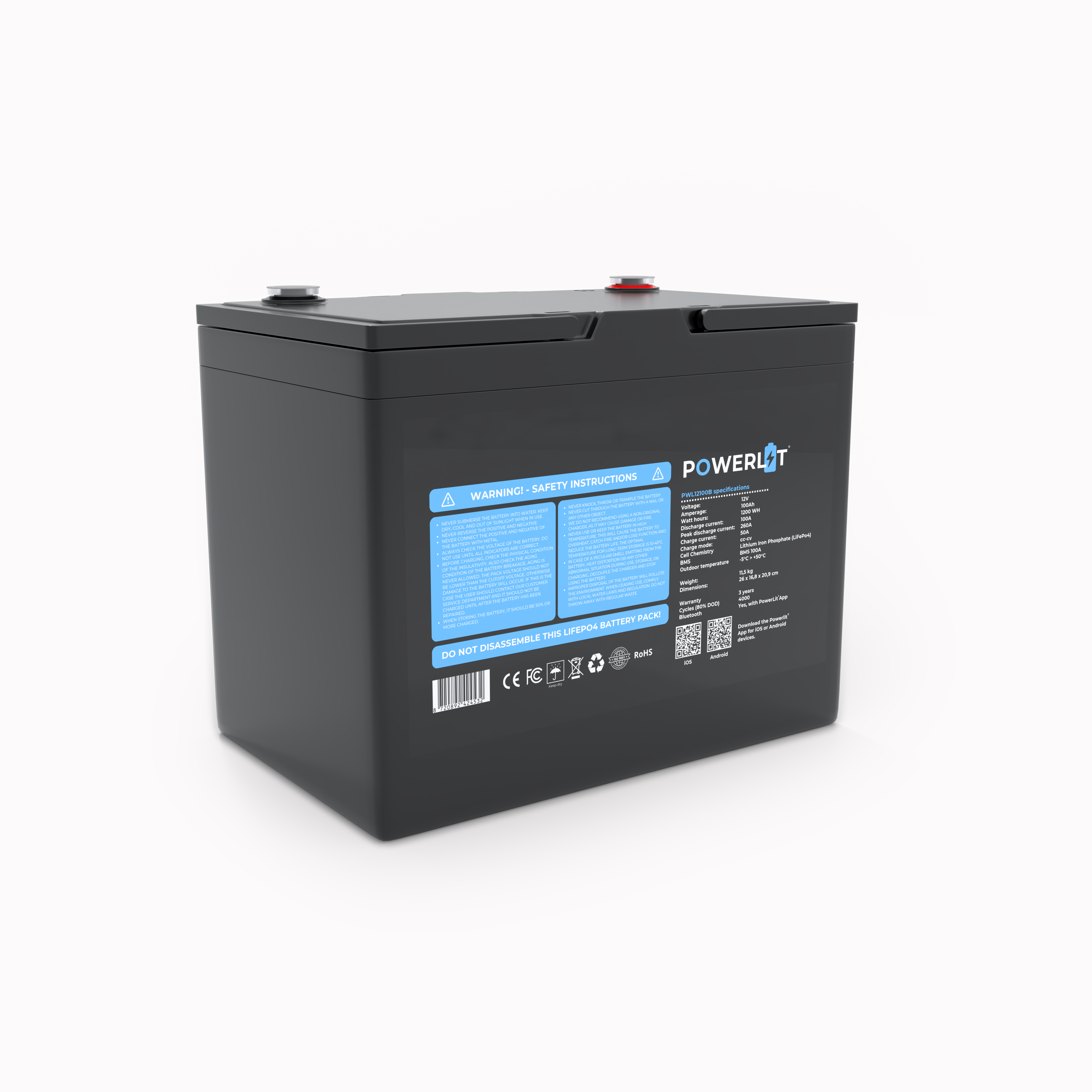 PWL12100B - 12V 100Ah LFP accu