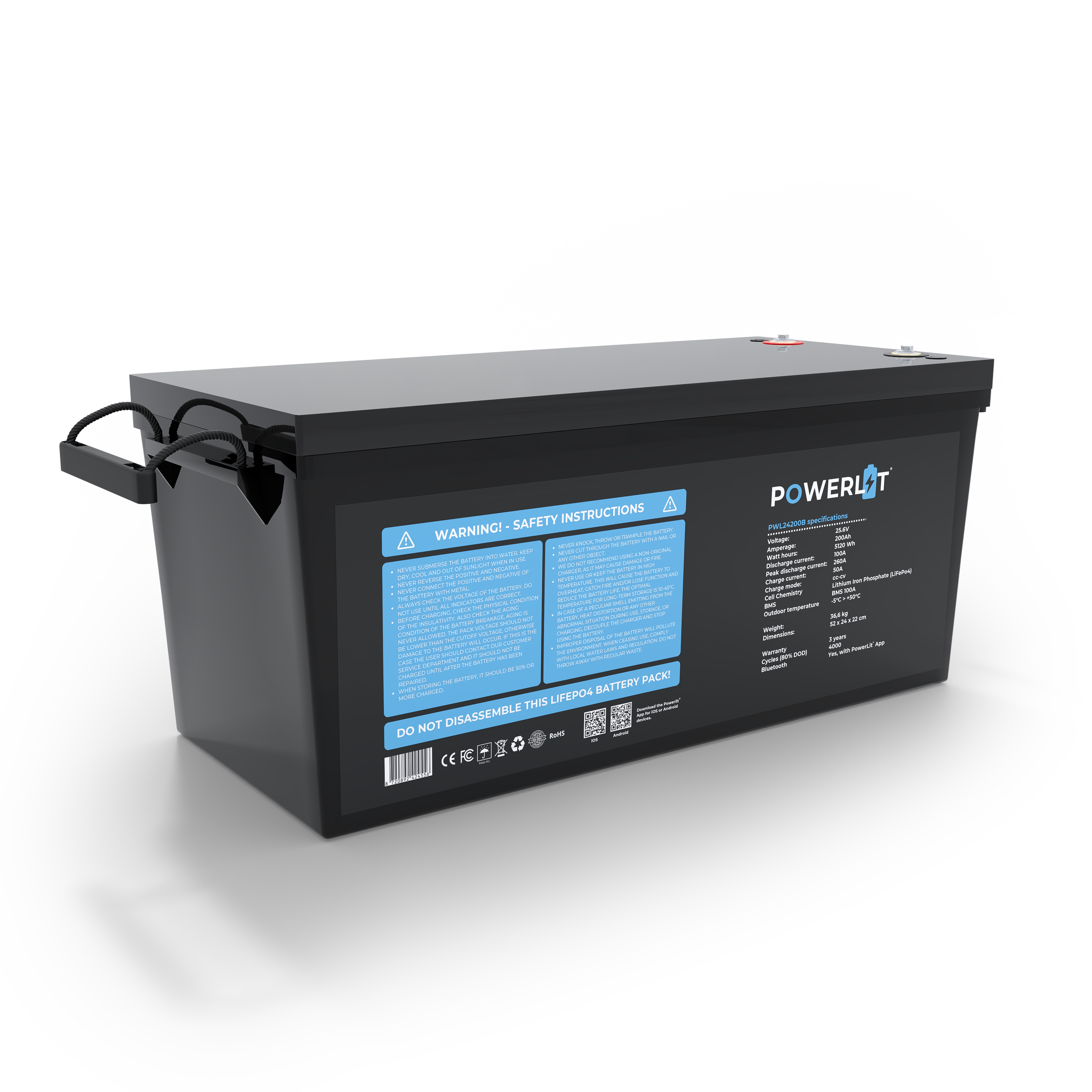 PWL24200B - 24V 200Ah LFP accu